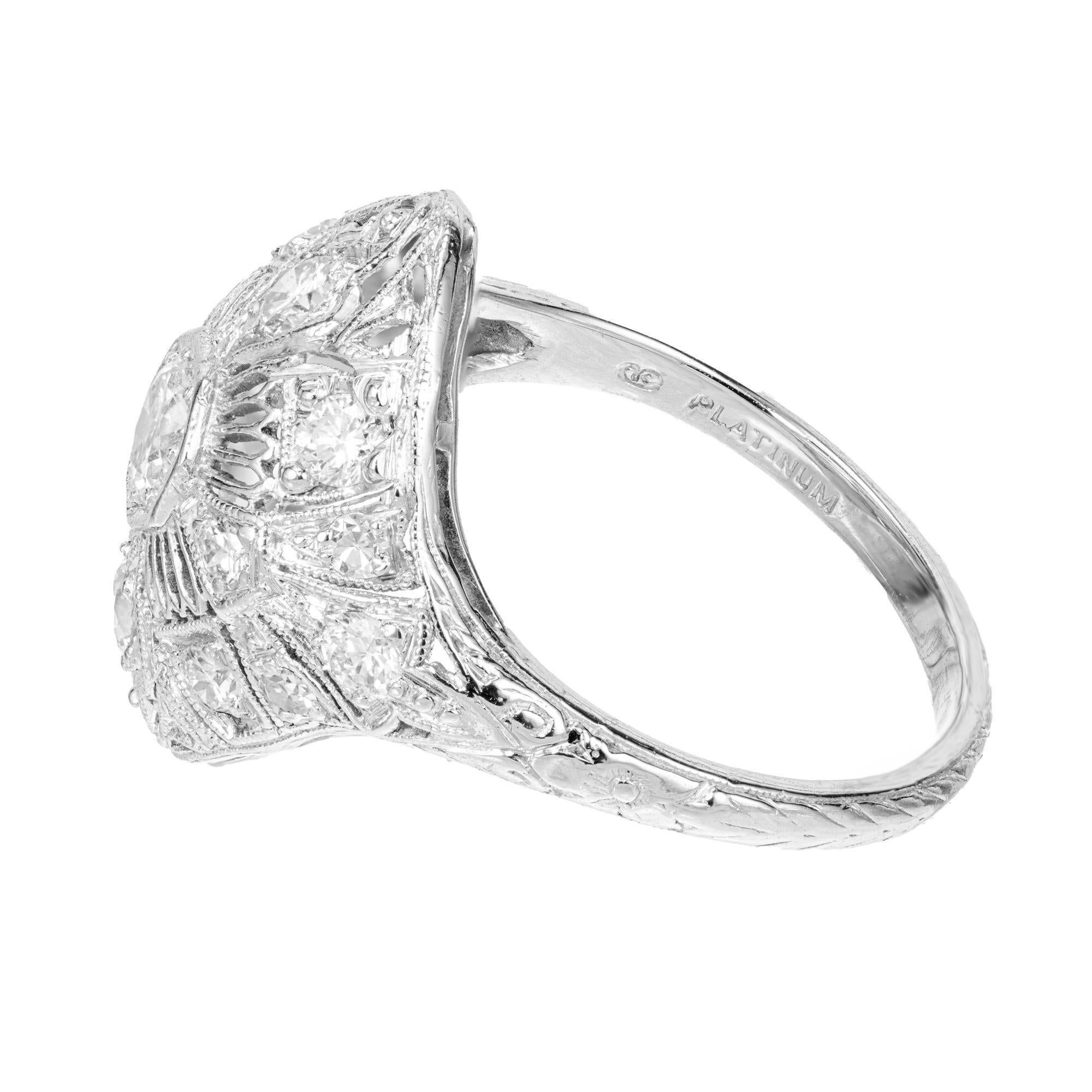 .60 Carat Diamond Platinum Filigree Dome Ring In Good Condition For Sale In Stamford, CT