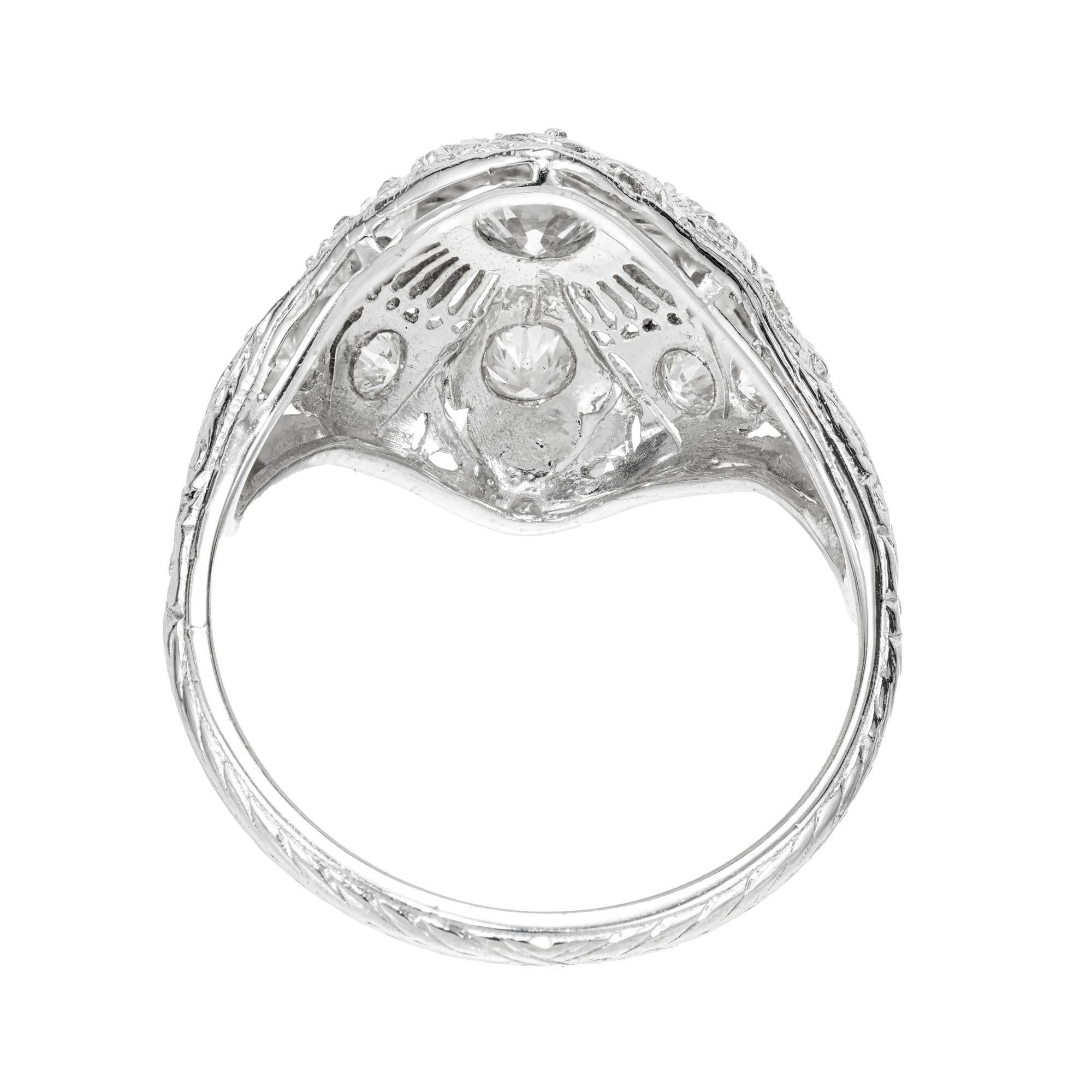 Women's .60 Carat Diamond Platinum Filigree Dome Ring For Sale