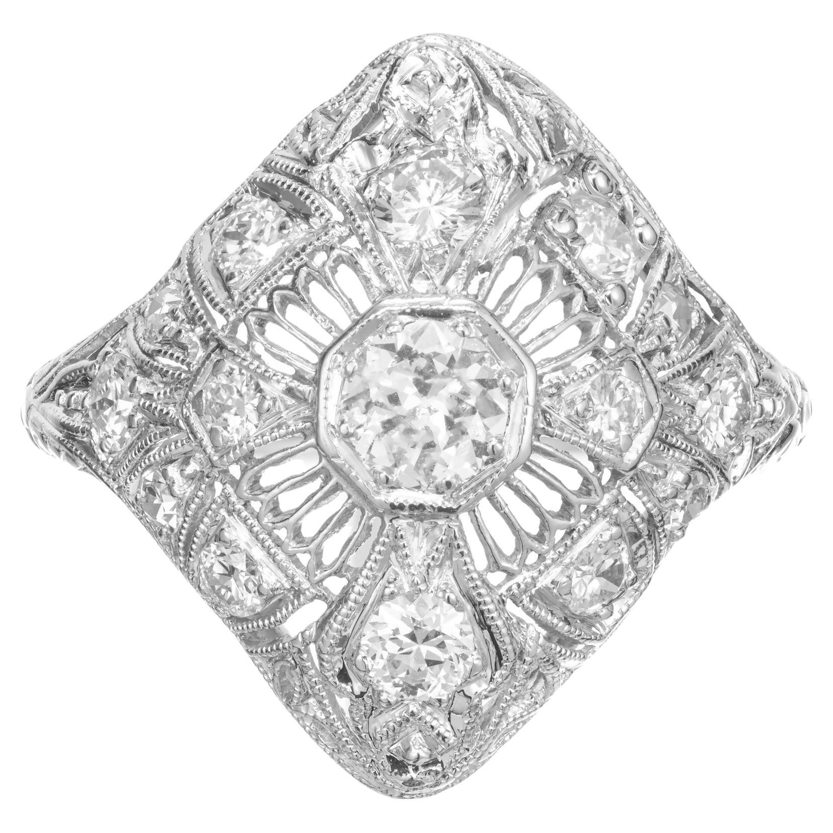 .60 Carat Diamond Platinum Filigree Dome Ring For Sale