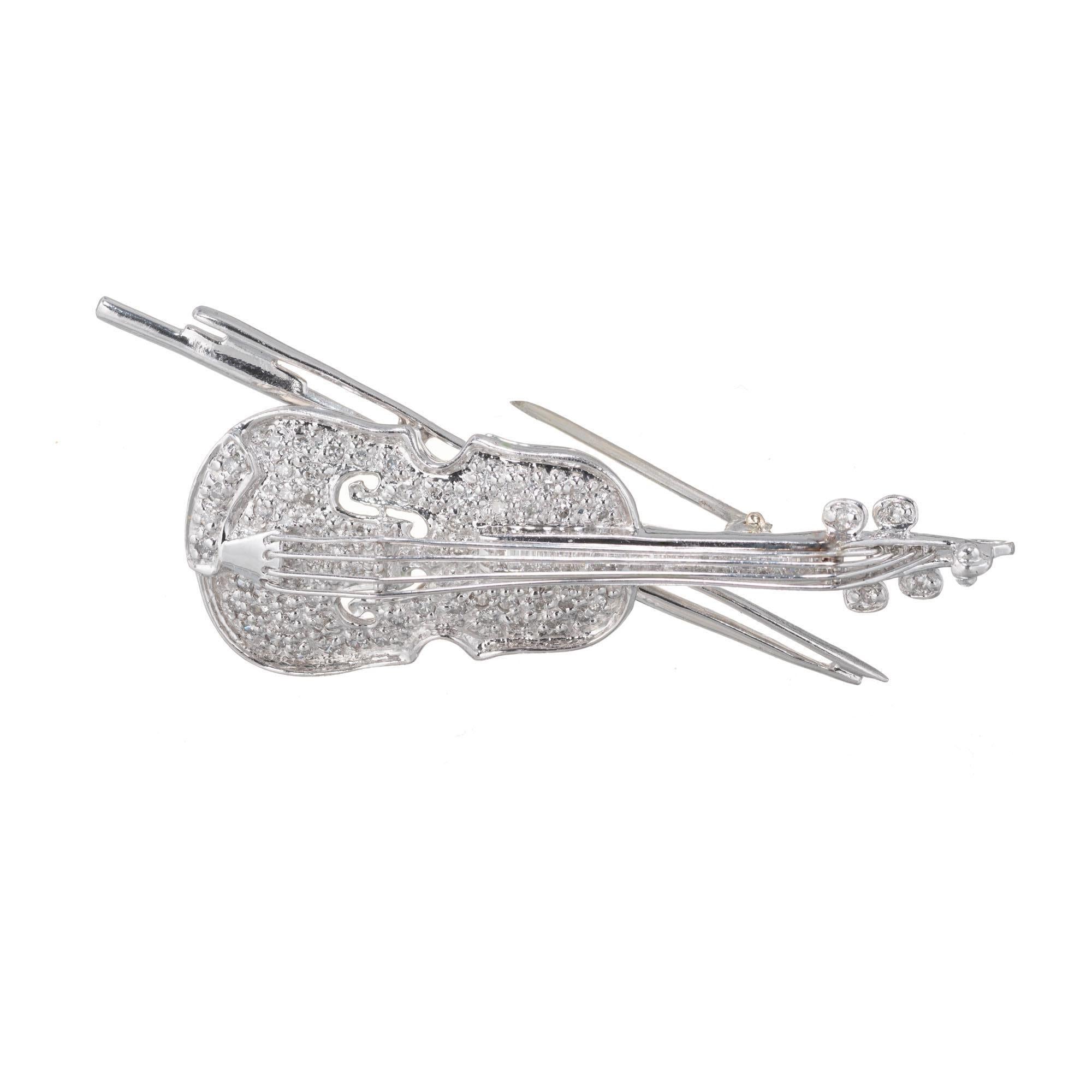 Baguette Cut .60 Carat Diamond Platinum Violin Pendant Brooch For Sale