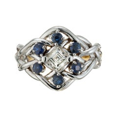 .60 Carat Diamond Sapphire White Gold Knot Ring