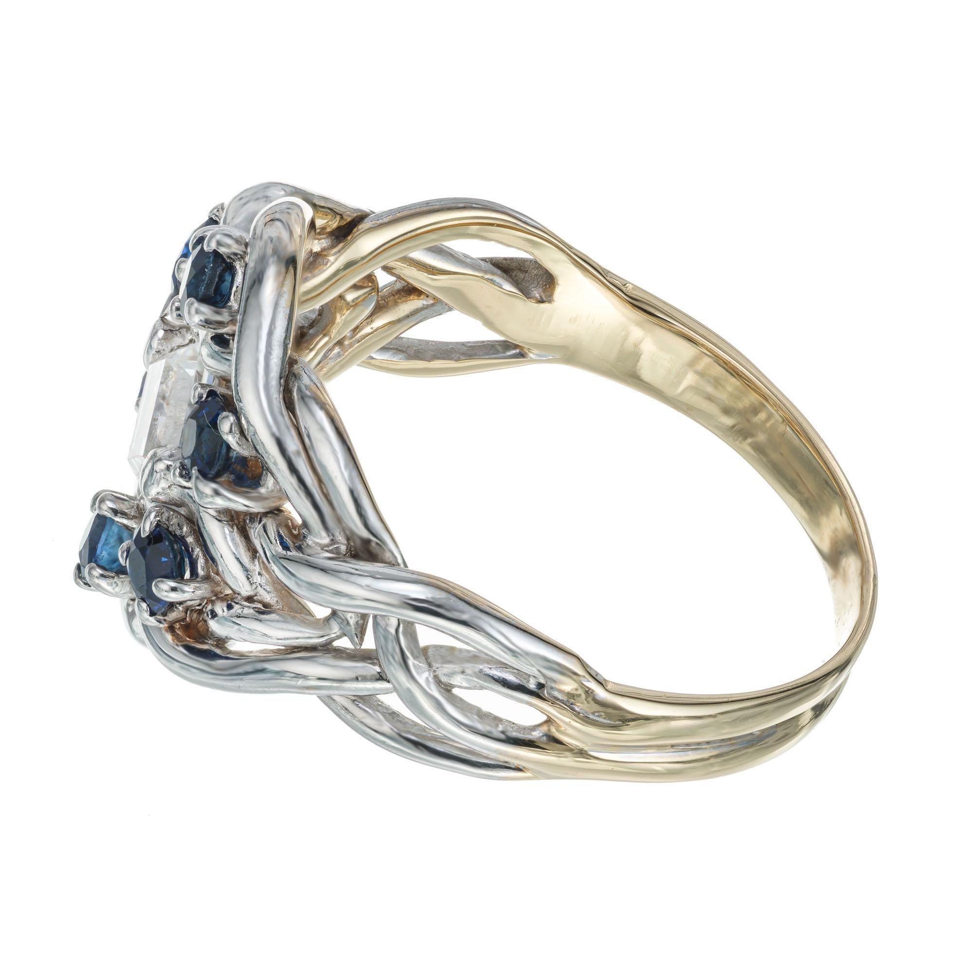 Asscher Cut .60 Carat Diamond Sapphire White Gold Knot Ring For Sale