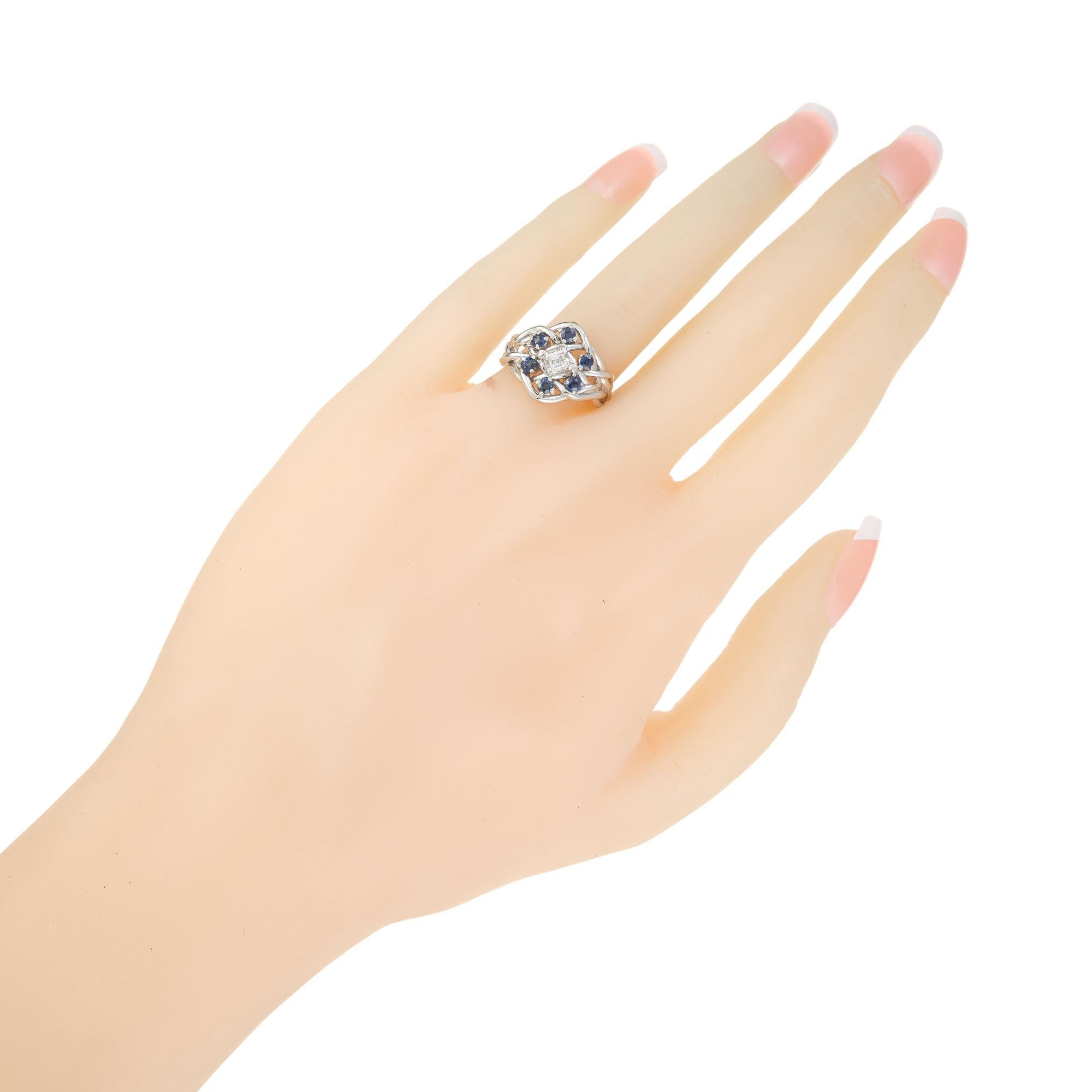 Women's .60 Carat Diamond Sapphire White Gold Knot Ring For Sale
