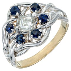 Retro .60 Carat Diamond Sapphire White Gold Knot Ring