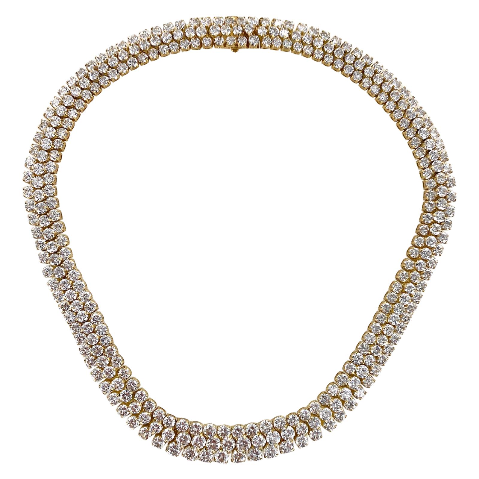 60 Carat Diamond Three Row 18 Karat Yellow Gold Choker Necklace