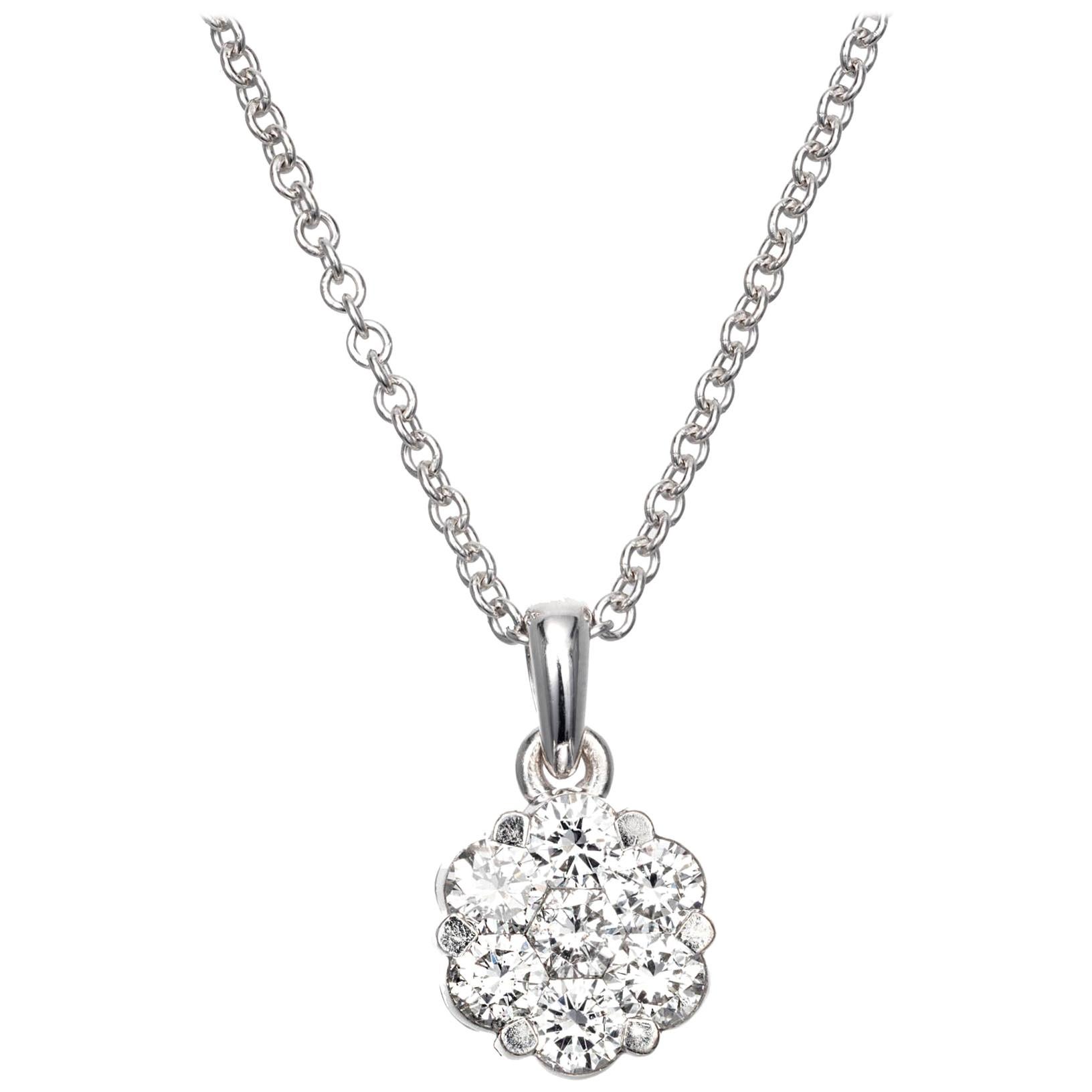 .60 Carat Diamond White Gold Cluster Pendant Necklace For Sale