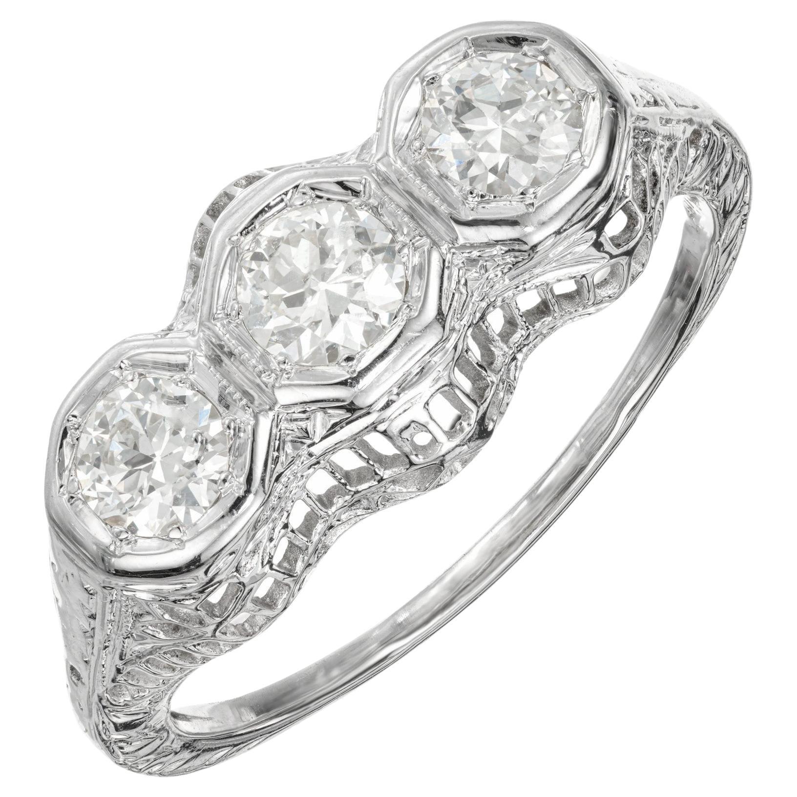  .60 Carat Diamond White Gold Three Stone Ring For Sale
