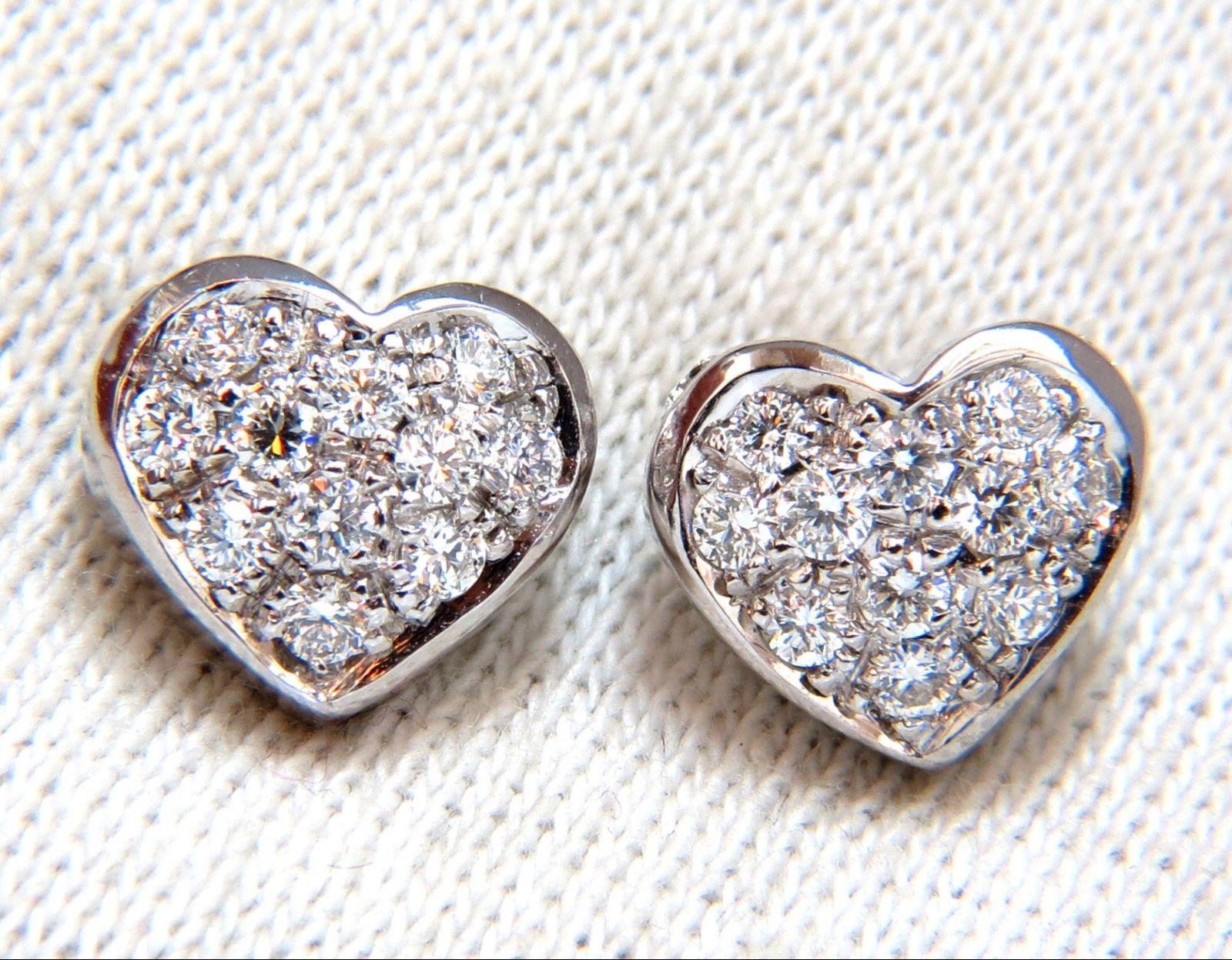 Round Cut .60 Carat Diamonds Heart Cluster Earrings 14 Karat Stud