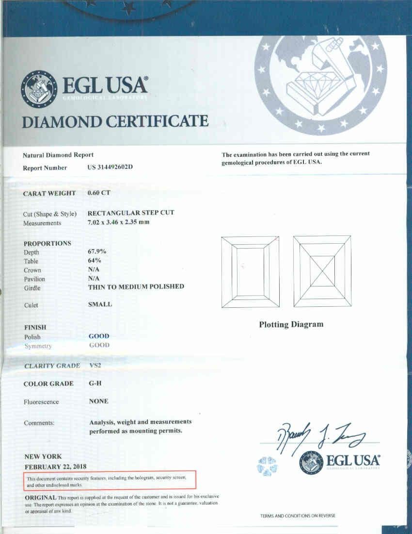 Baguette Cut .60 Carat Emerald Step Cut Diamond Engagement Ring