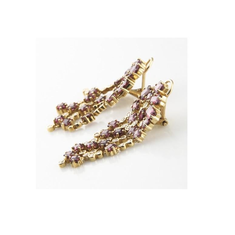 Women's 6.0 Carat Garnet and Diamond Chandelier Earrings in Yellow Gold with Cert