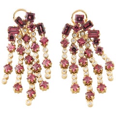 6.0 Carat Garnet and Diamond Chandelier Earrings in Yellow Gold with Cert