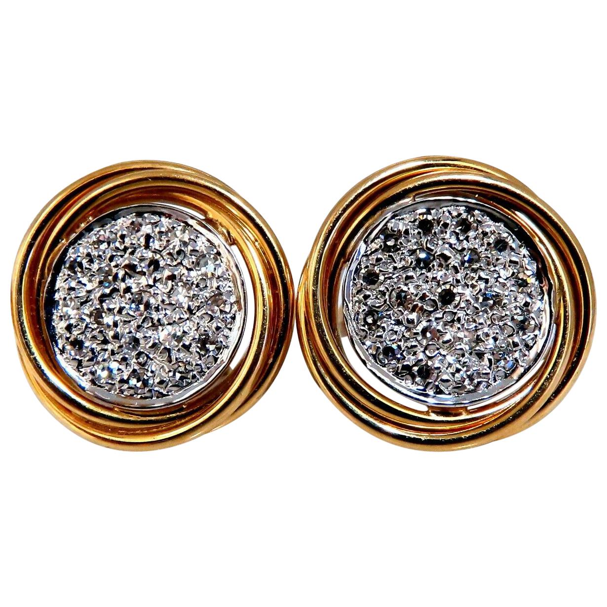 .60 Carat Natural Diamonds Cluster Circular Clip Earrings 14 Karat and Trim