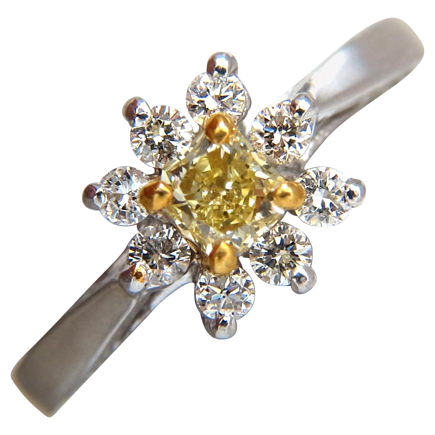 .60 Carat Natural Fancy Yellow Diamond Ring 14 Karat Petite Cluster