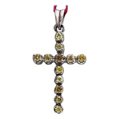 .60 Carat Natural Fancy Yellow Diamonds Cross Pendant 14 Karat*