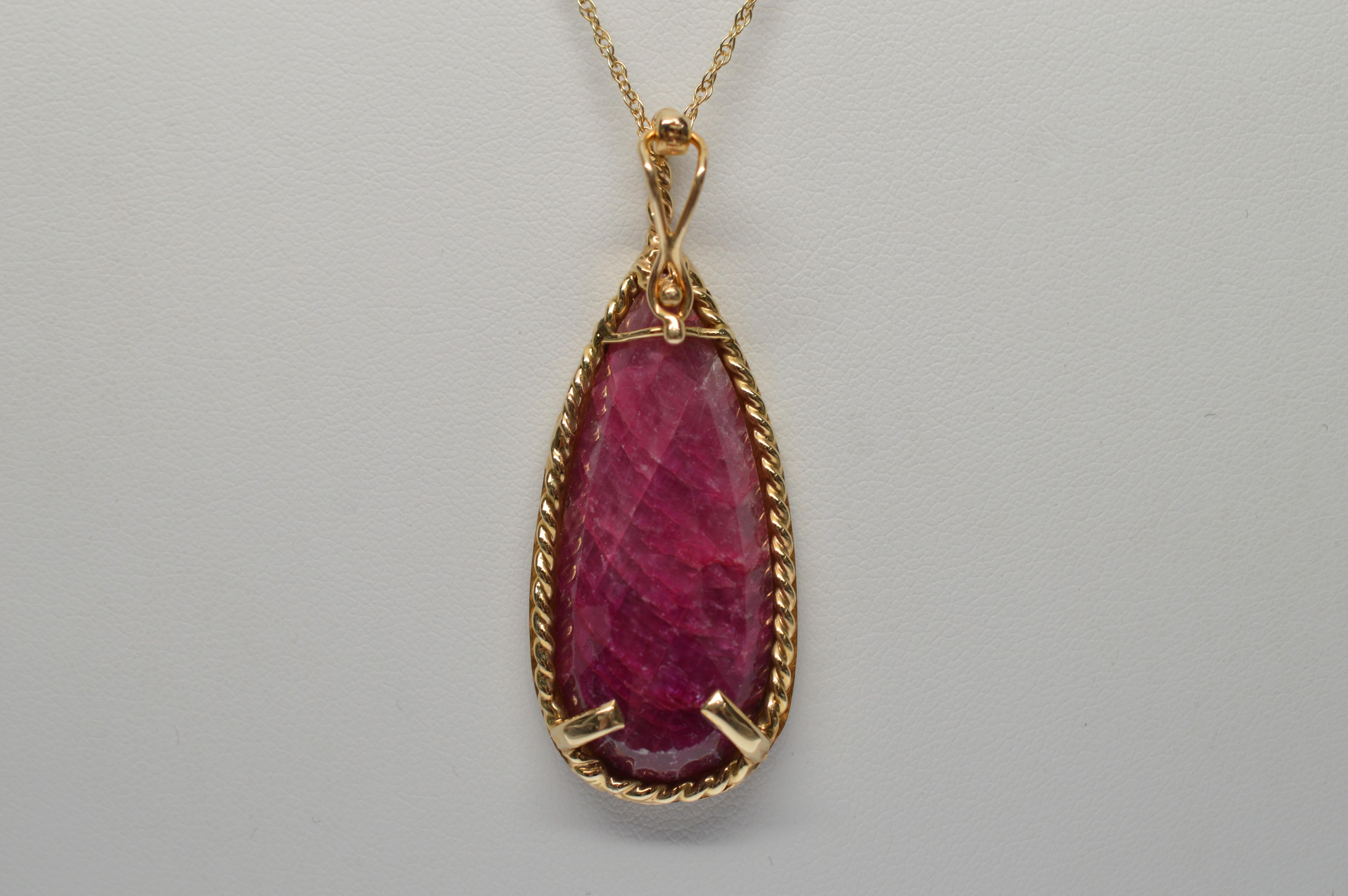60 Carat Natural Ruby Pendant on 14K Yellow Gold Necklace  In New Condition In Mount Kisco, NY