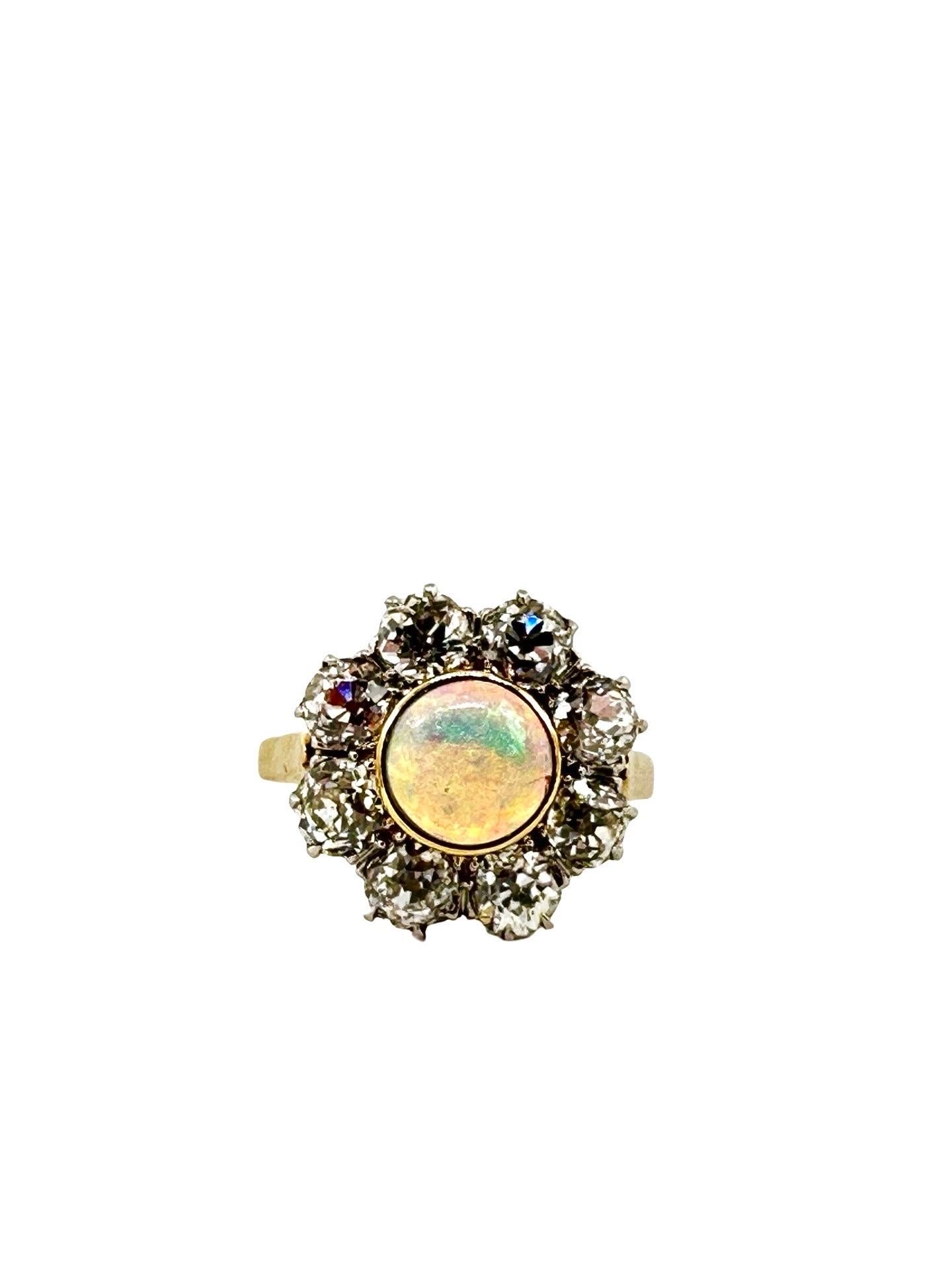 Art Deco .60 Carat Opal & 2.32 Carats in Diamonds 18K & Platinum Cocktail Ring For Sale