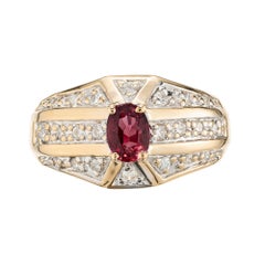 .60 Carat Oval Pink Red Ruby Diamond Bead Set Gold Cocktail Ring
