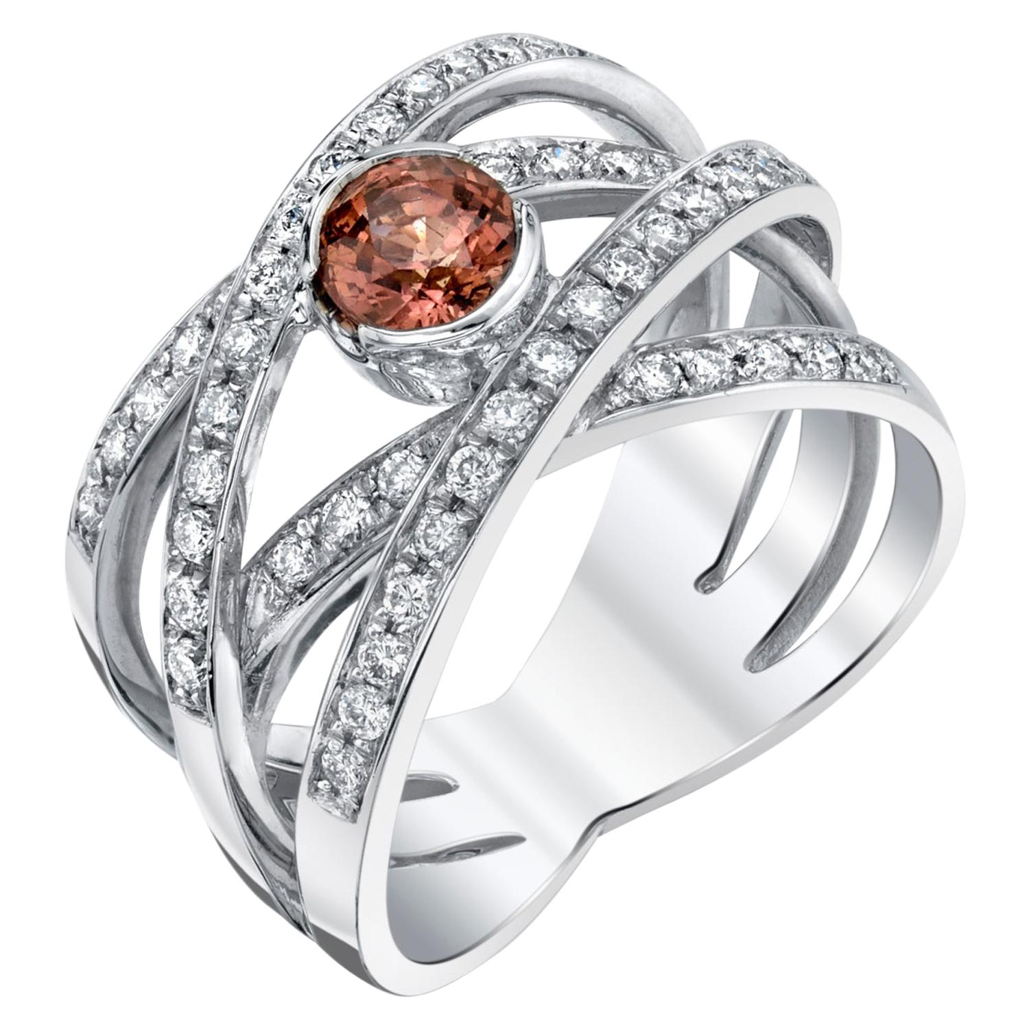 Padparadscha Sapphire and Diamond Wrap-Around Band Ring in 18k White Gold   For Sale
