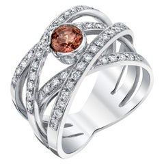Padparadscha Sapphire and Diamond Wrap-Around Band Ring in 18k White Gold