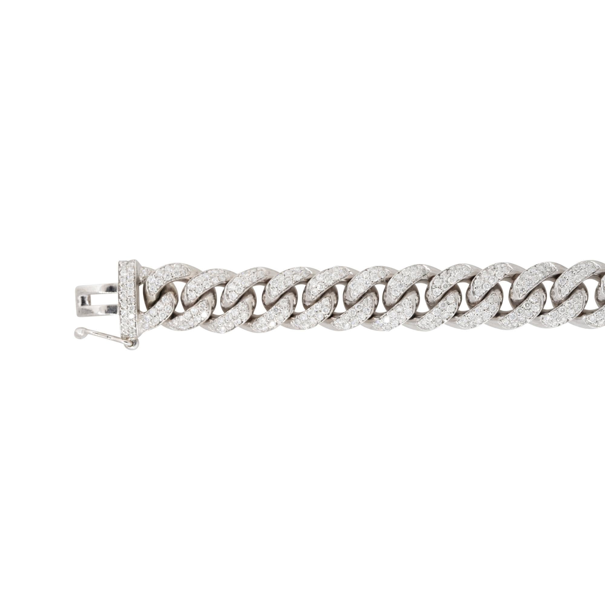 Modern 6.0 Carat Pave Diamond Cuban Link Bracelet 14 Karat in Stock For Sale