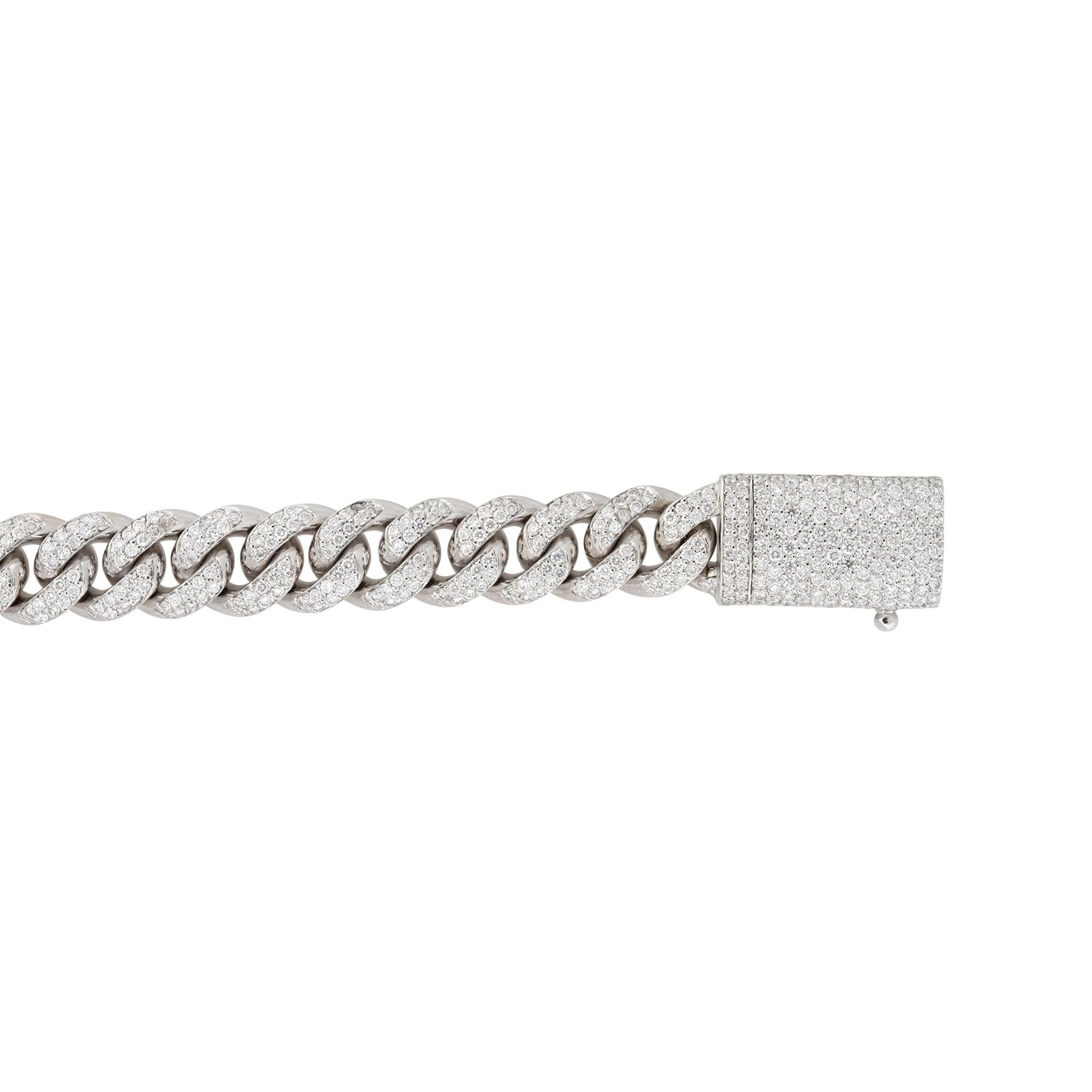Round Cut 6.0 Carat Pave Diamond Cuban Link Bracelet 14 Karat in Stock For Sale