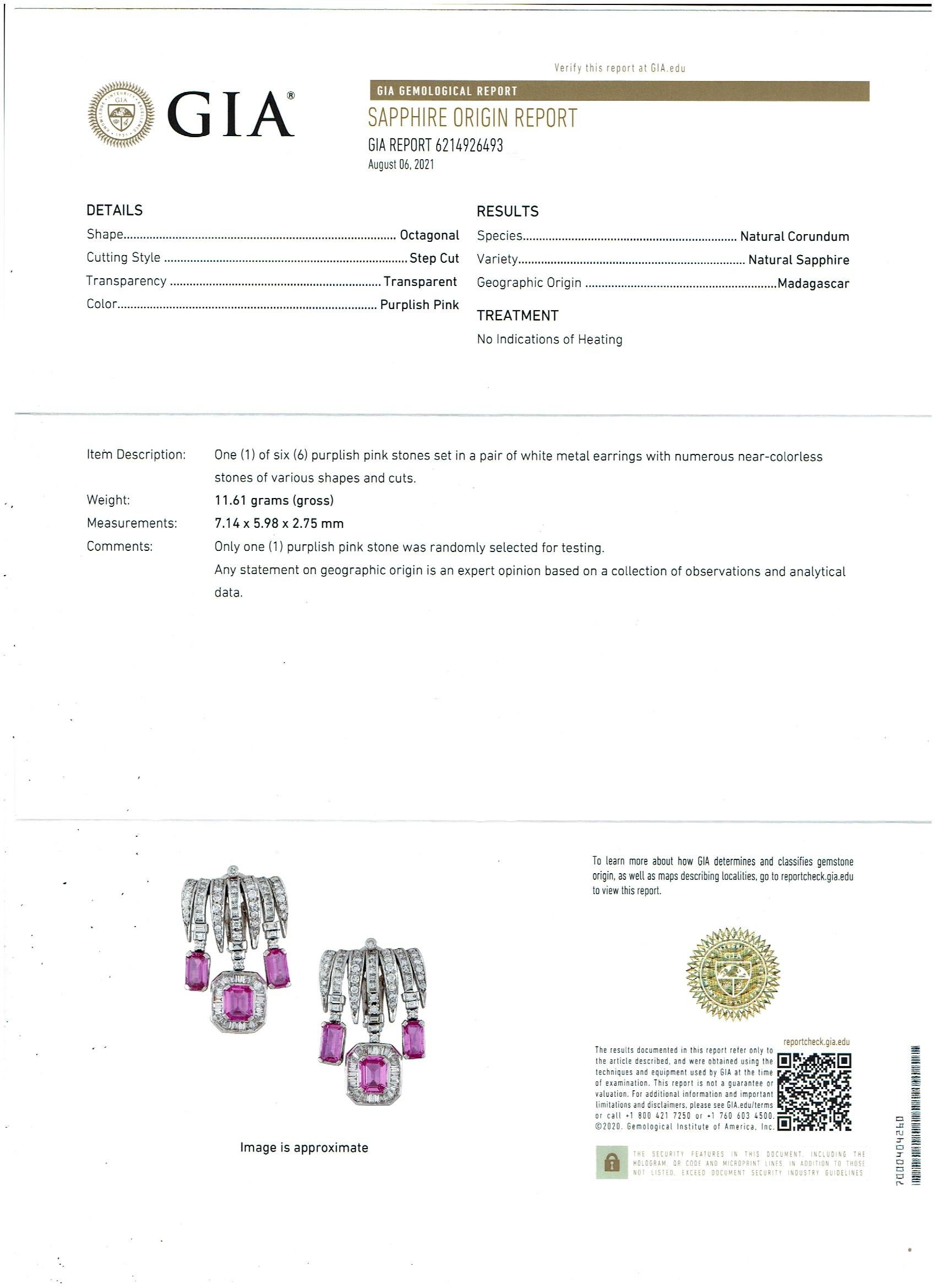 GIA Certified, No Heat, 60 Ct Pink Sapphire & 25 Ct Diamond Necklace Suite 18 Kt For Sale 9