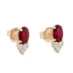 .60 Carat Red Ruby Diamond Yellow Gold Earrings