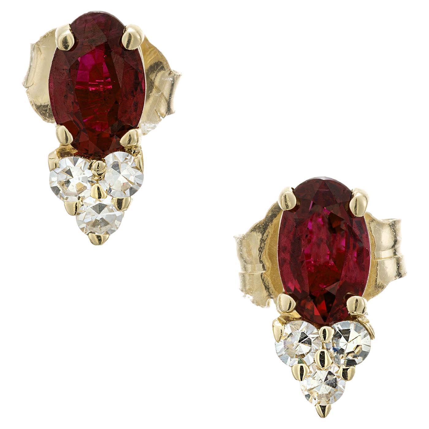 .60 Carat Red Ruby Diamond Yellow Gold Earrings For Sale