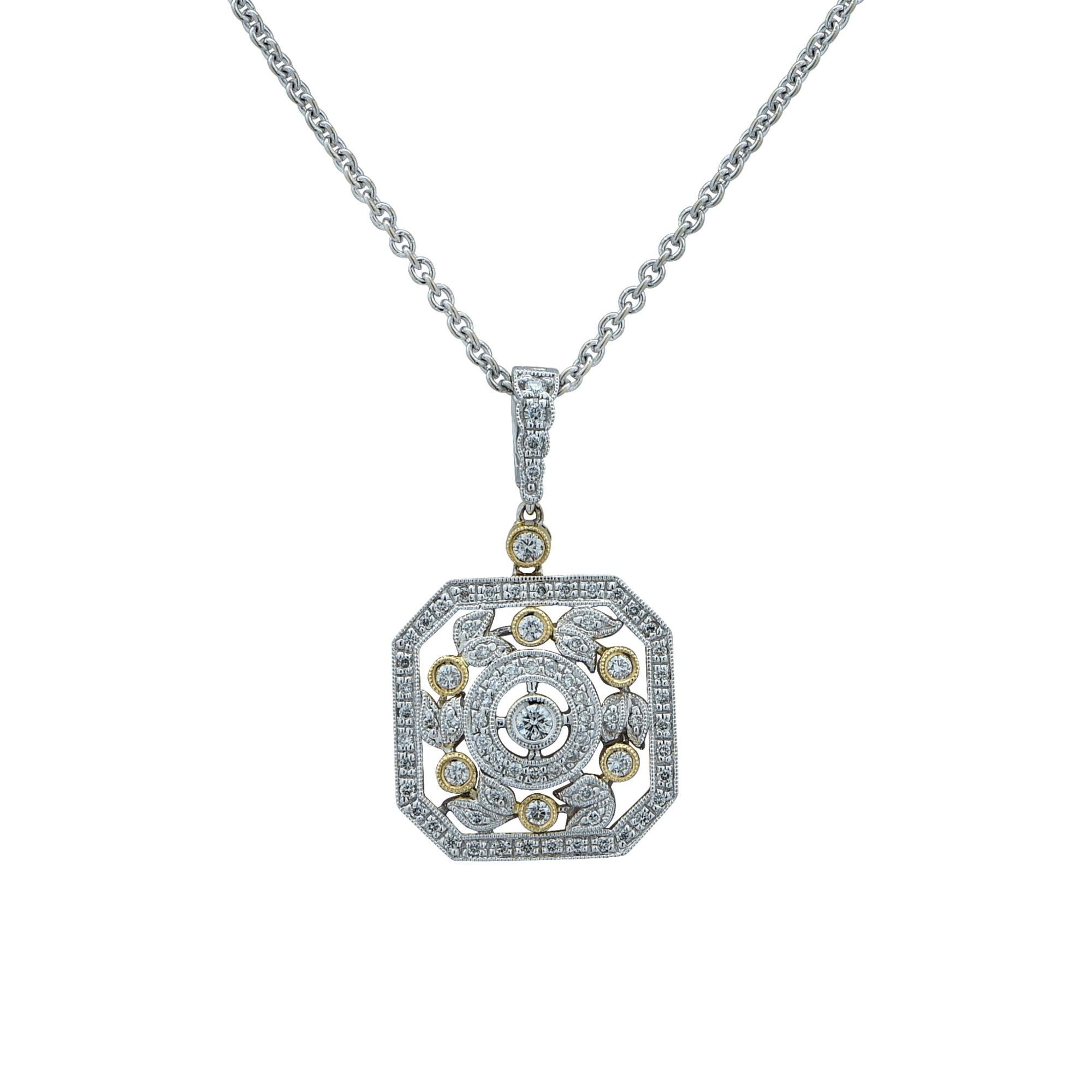Modern .60 Carat Round Brilliant Cut Diamond Two-Tone Gold Necklace
