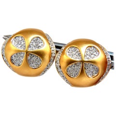 .60 Carat Round Natural Diamond Brush Finish Clover Clip Earrings 18 Karat