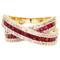 .60 Carat Ruby Diamond Yellow Criss-Cross Gold Band Ring