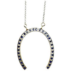 60 Karat Saphir Good-Luck Hufeisen-Halskette aus 14 Karat Weißgold