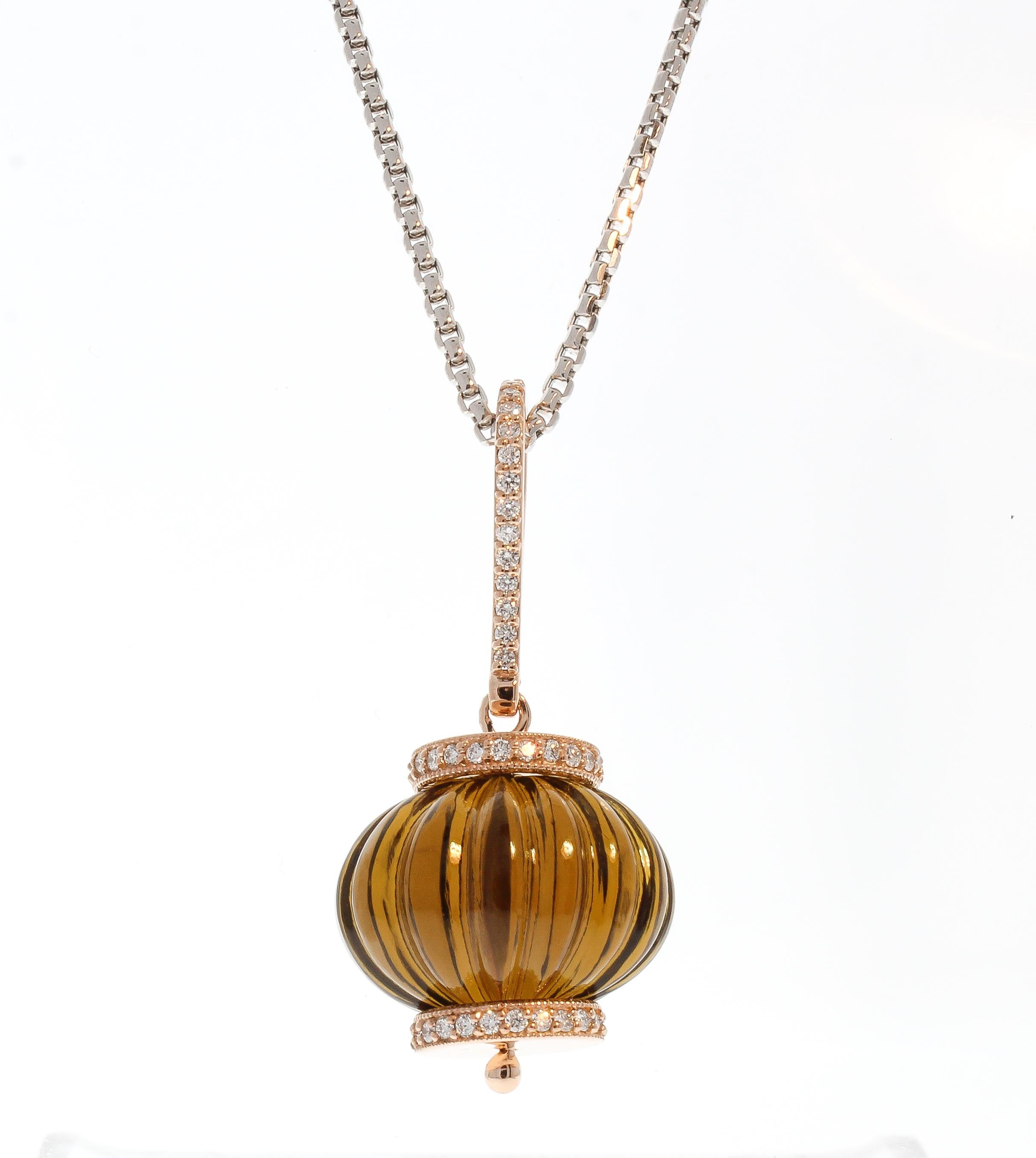 Women's 60 Carat Smoky Quartz Gemstone and Diamond Pendant Necklace in 14 Karat Gold