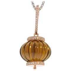 60 Carat Smoky Quartz Gemstone and Diamond Pendant Necklace in 14 Karat Gold