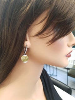 60 Carat Total Lemon Quartz and Diamond Earrings in 14 Karat White Gold
