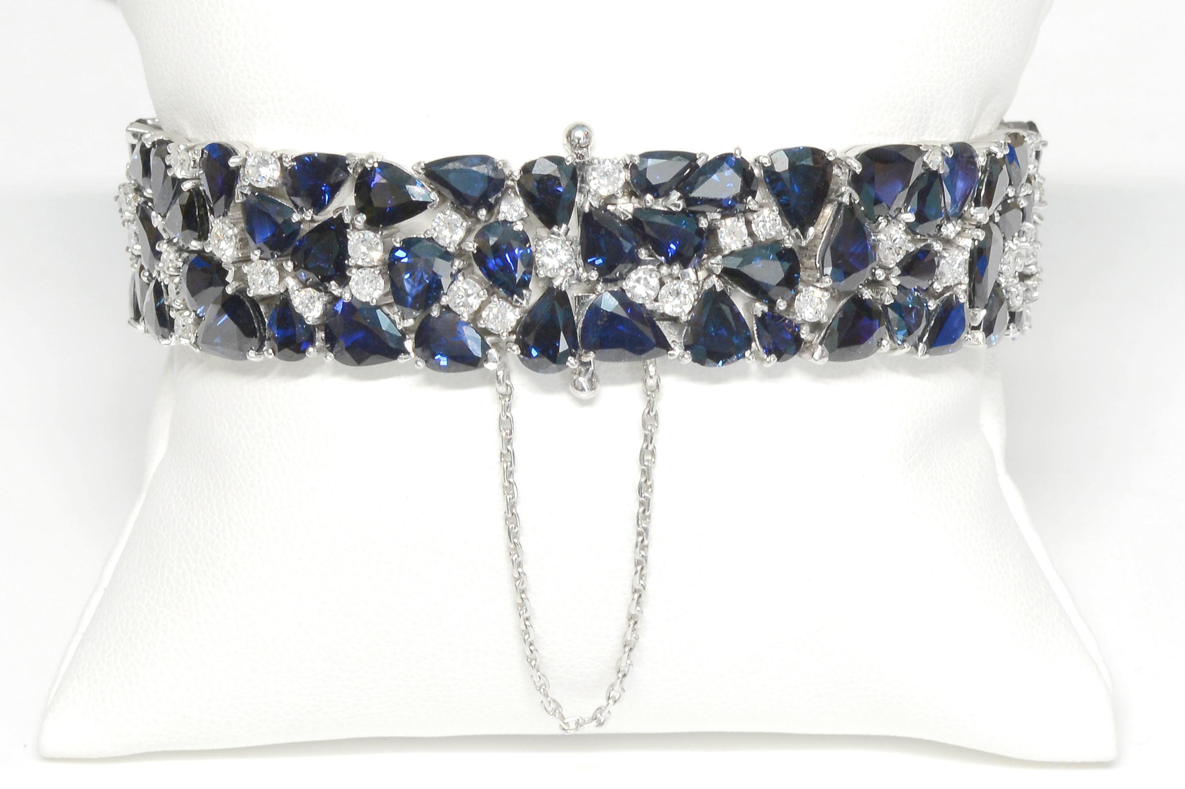Women's 60 Carat TW Blue Sapphire Diamond Bracelet 1960s Mod Mid Century Estate Vintage