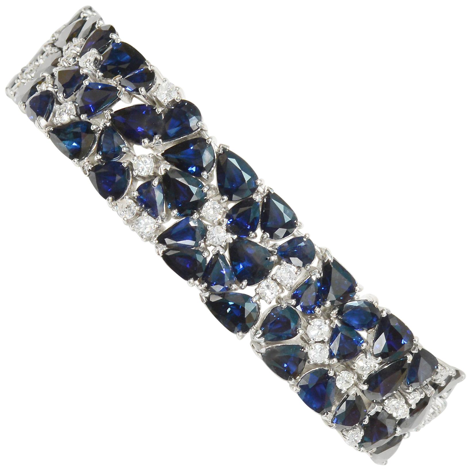 60 Carat TW Blue Sapphire Diamond Bracelet 1960s Mod Mid Century Estate Vintage