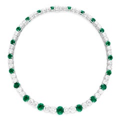 60 Carats Emeralds and Diamond Platinum Necklace