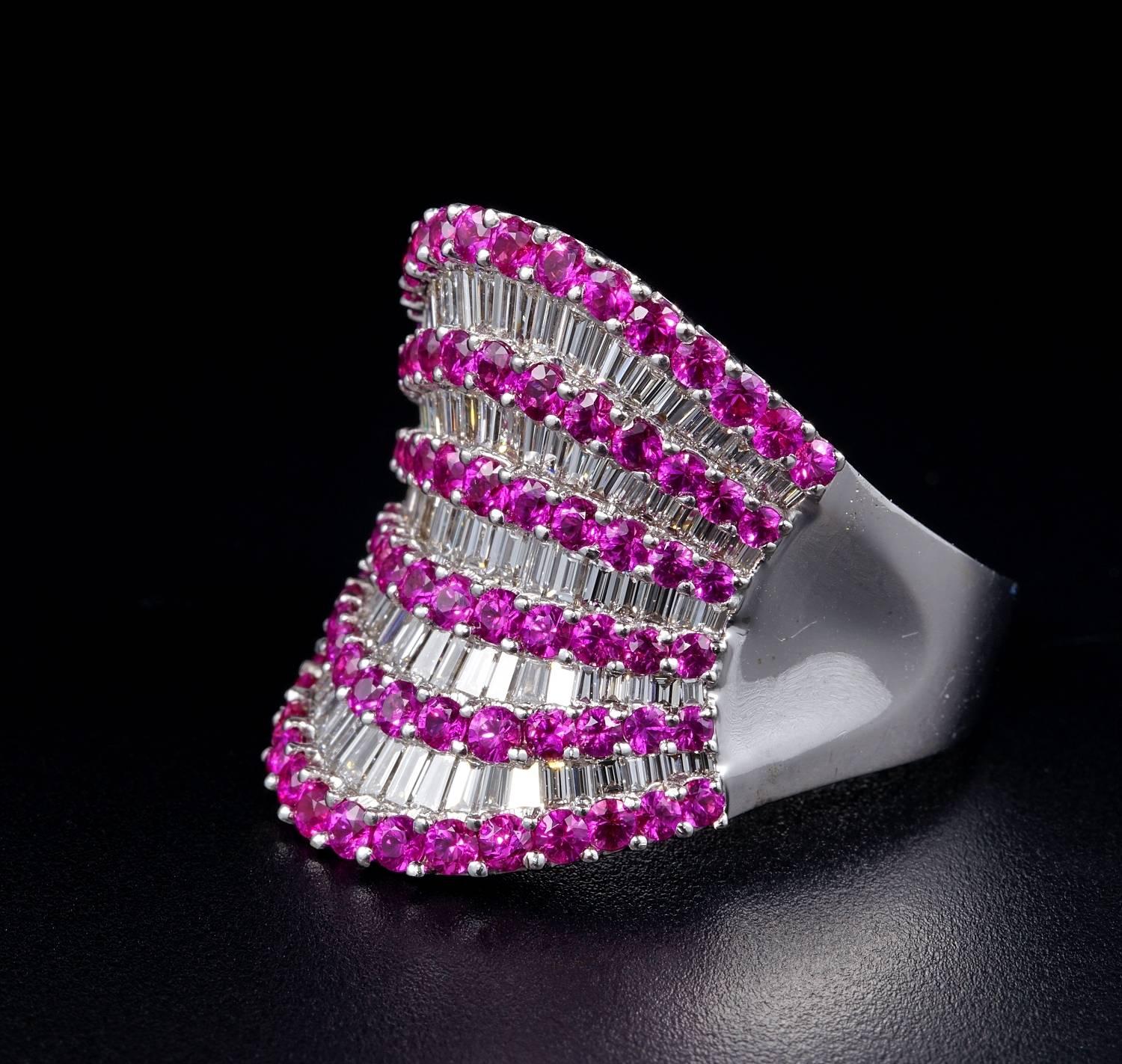 Contemporary 6.0 Carat G VVS Diamond 5.50 Carat Pink Sapphire Wide Ring For Sale