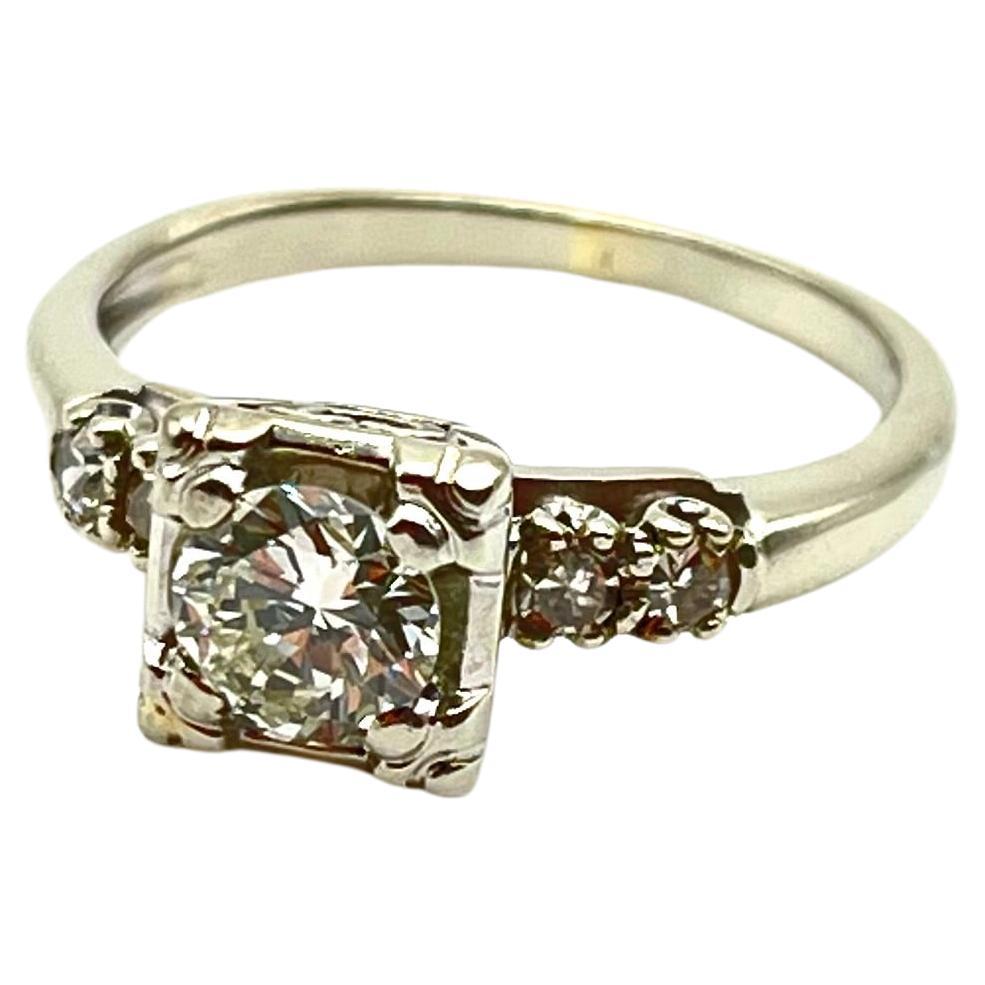 14K White Gold Vintage Diamond Engagement Ring