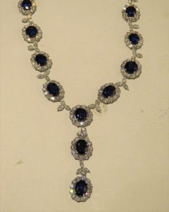 Rare Important Estate Certified 18KT Gold 20CTS Ceylon Sapphire Diamond Necklace