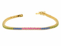 6.0 Ct Natural Rainbow Sapphire Bracelet 14K Gold Sapphire DaintyTennis Bracelet