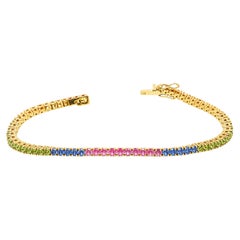 6.0 Ct Natural Rainbow Sapphire Bracelet 14K Gold Sapphire DaintyTennis Bracelet