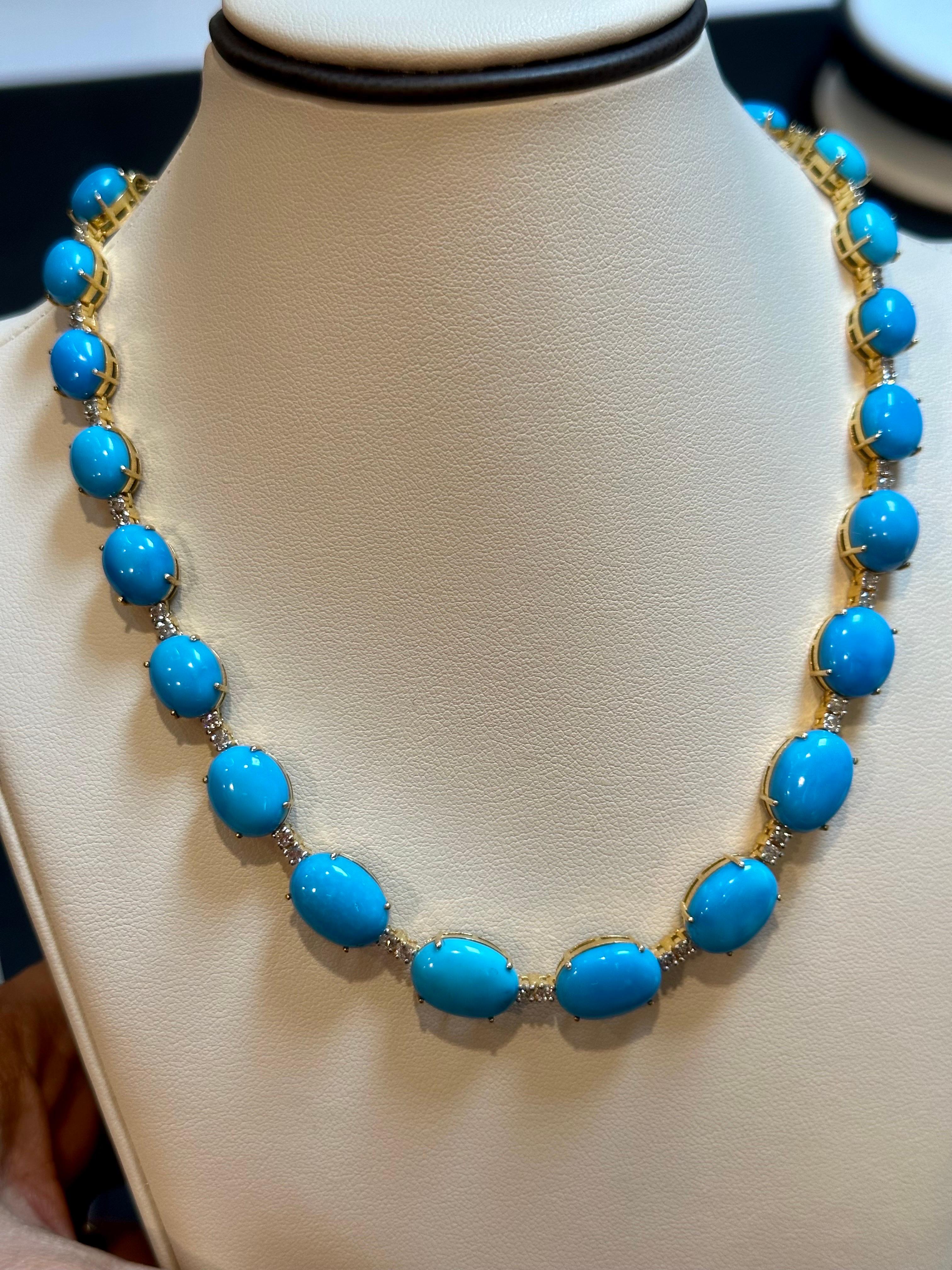 60ct Natural Sleeping Beauty Turquesa y Diamantes Collar de tenis y pendientes Set en venta 5
