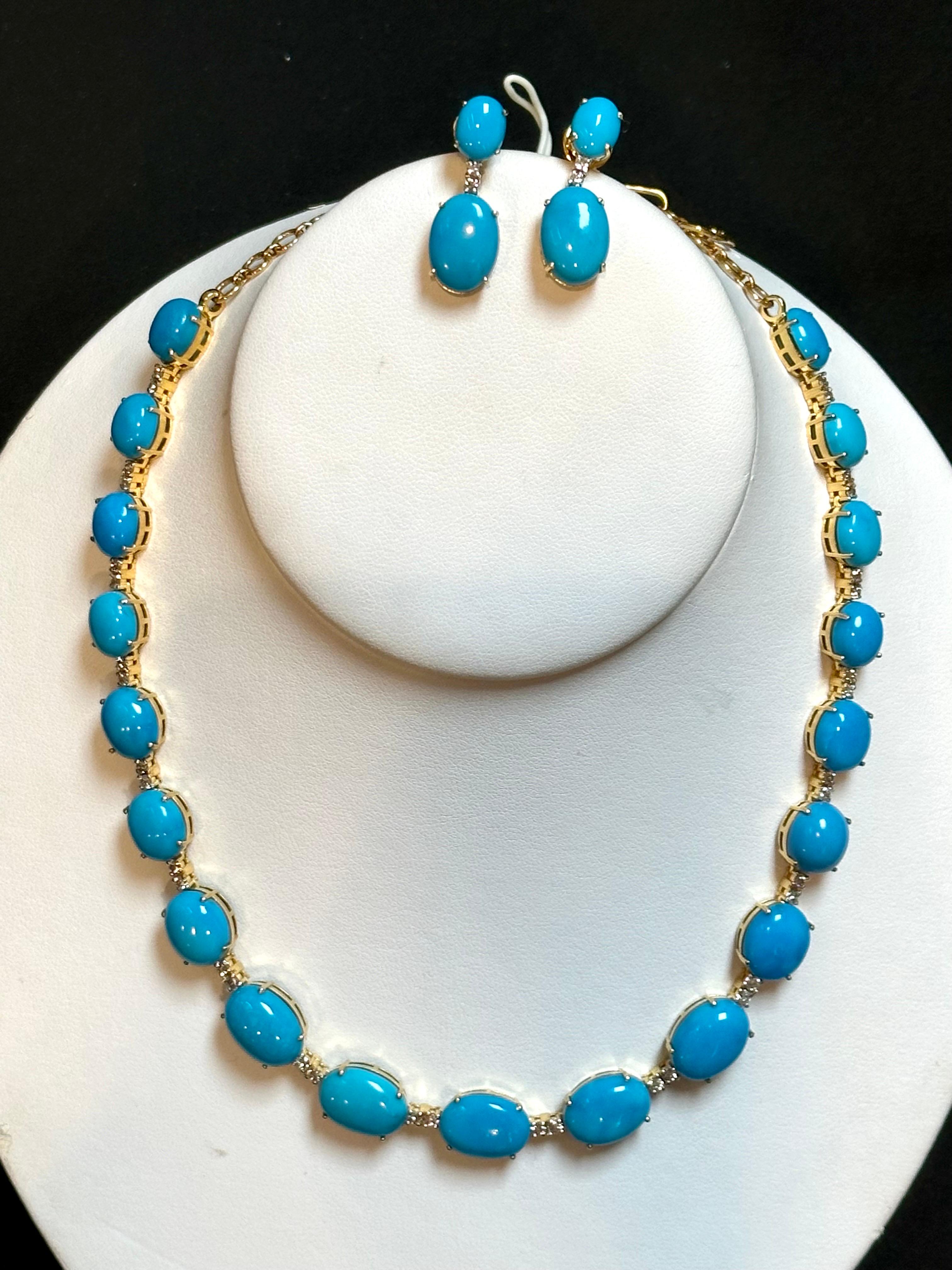 60ct Natural Sleeping Beauty Turquoise & Diamond Tennis Necklace & Earrings Set For Sale 6