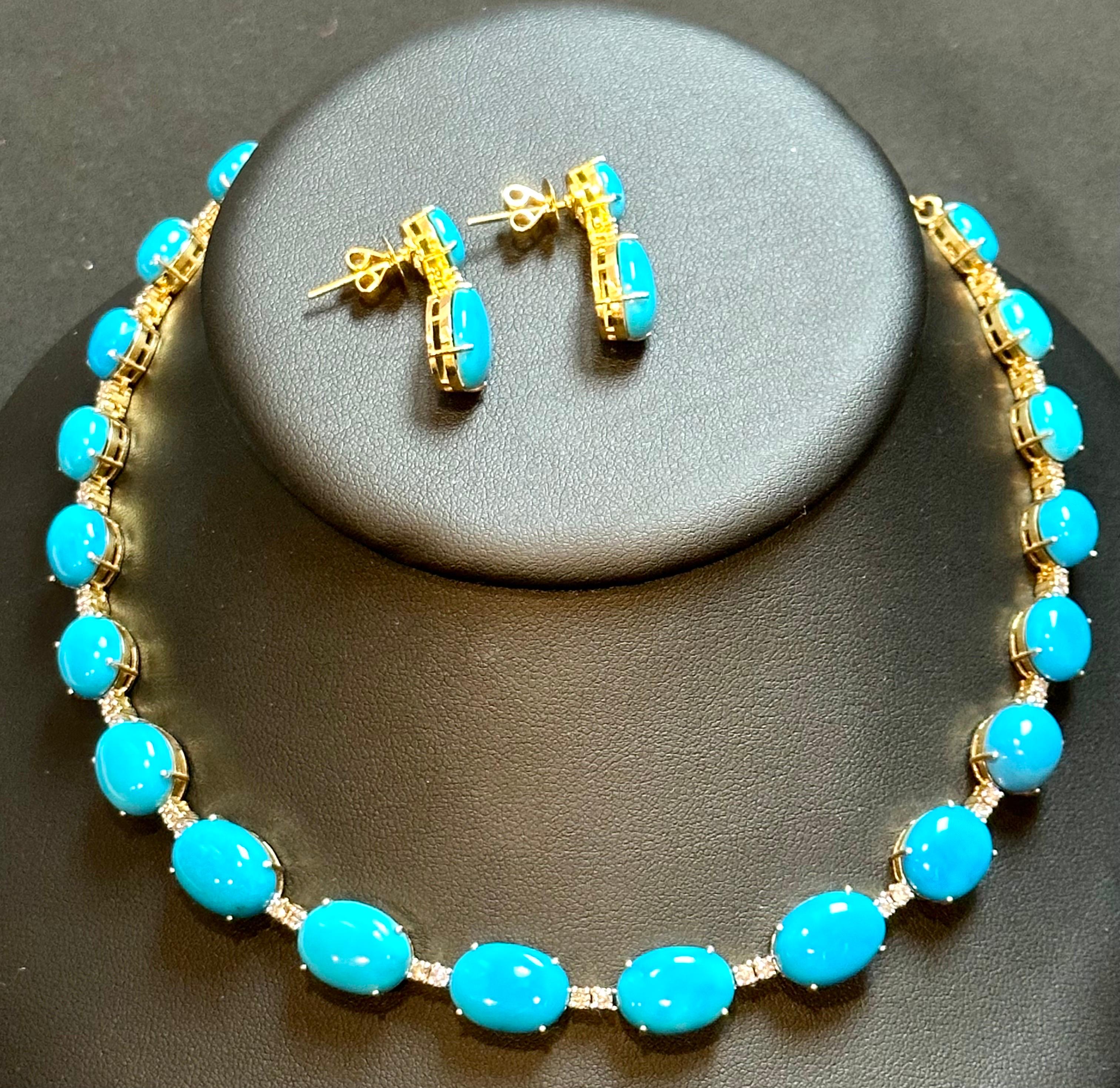 60ct Natural Sleeping Beauty Turquoise & Diamond Tennis Necklace & Earrings Set For Sale 7