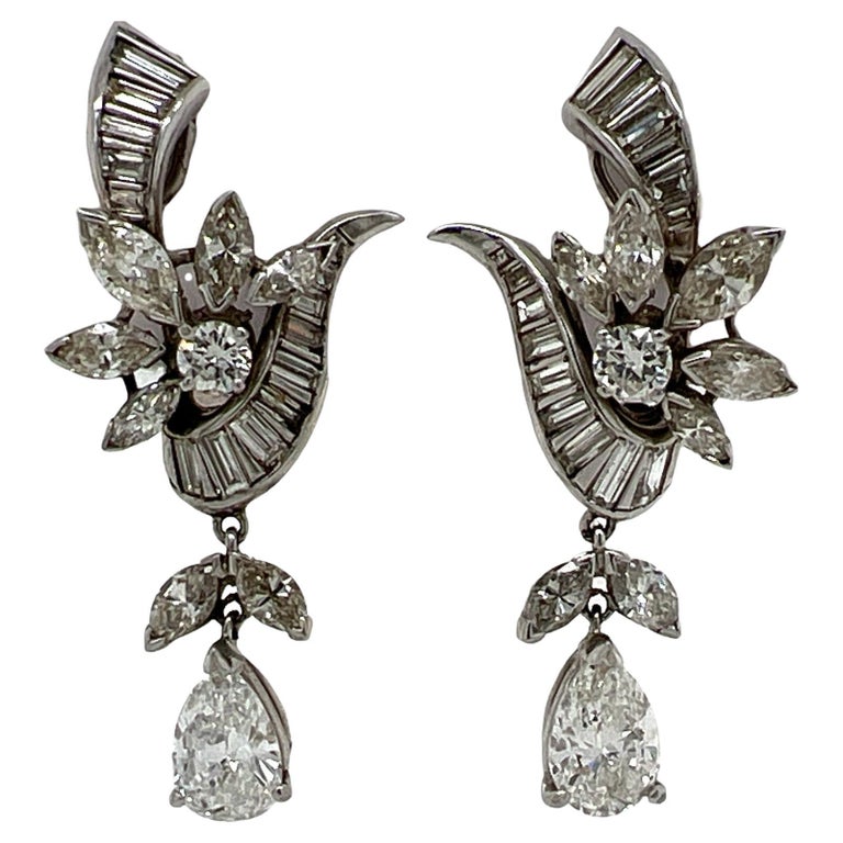 10ctw Pear Shaped Diamond Drop Earrings in Platinum