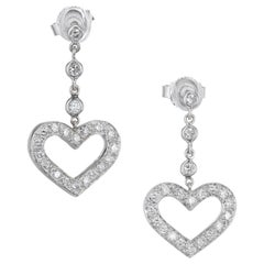 Pendants d'oreilles en forme de cœur en or blanc 18 carats avec diamants de 0,60 carat