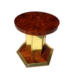 60" Henredon Round Brass Burl Wood Glass Top Center Dining Table hold