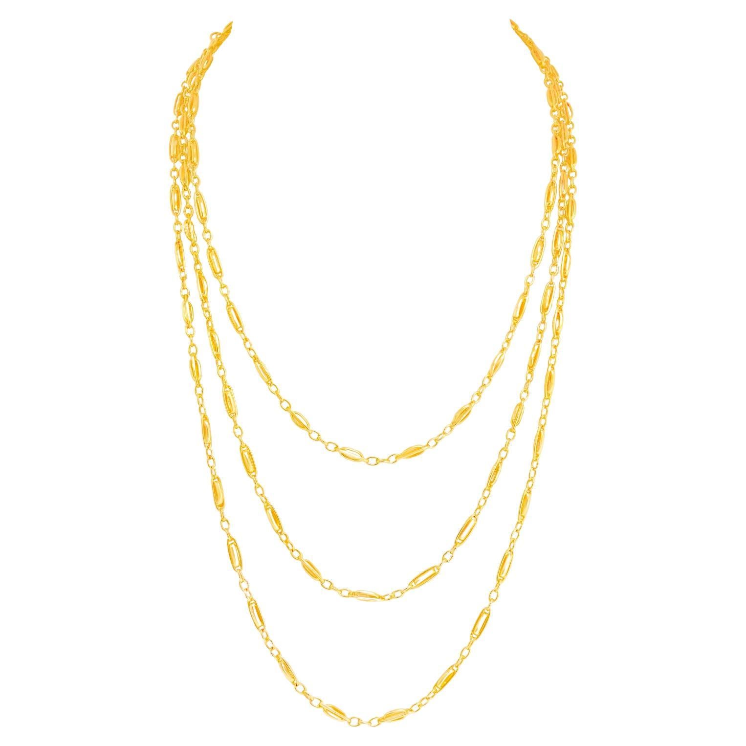 Collar de cadena francesa de 60 pulgadas 18k c1880s